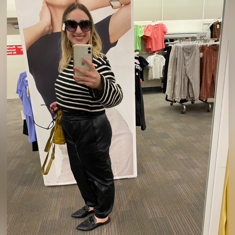 Express Black Vegan Leather Jogger Pants - Picture 4 of 6